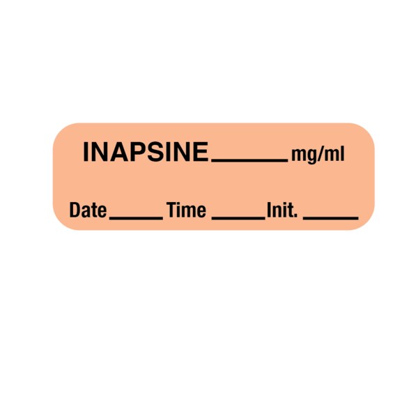 Label, Inapsine 1/2" x 1-1/2" Salmon w/Black